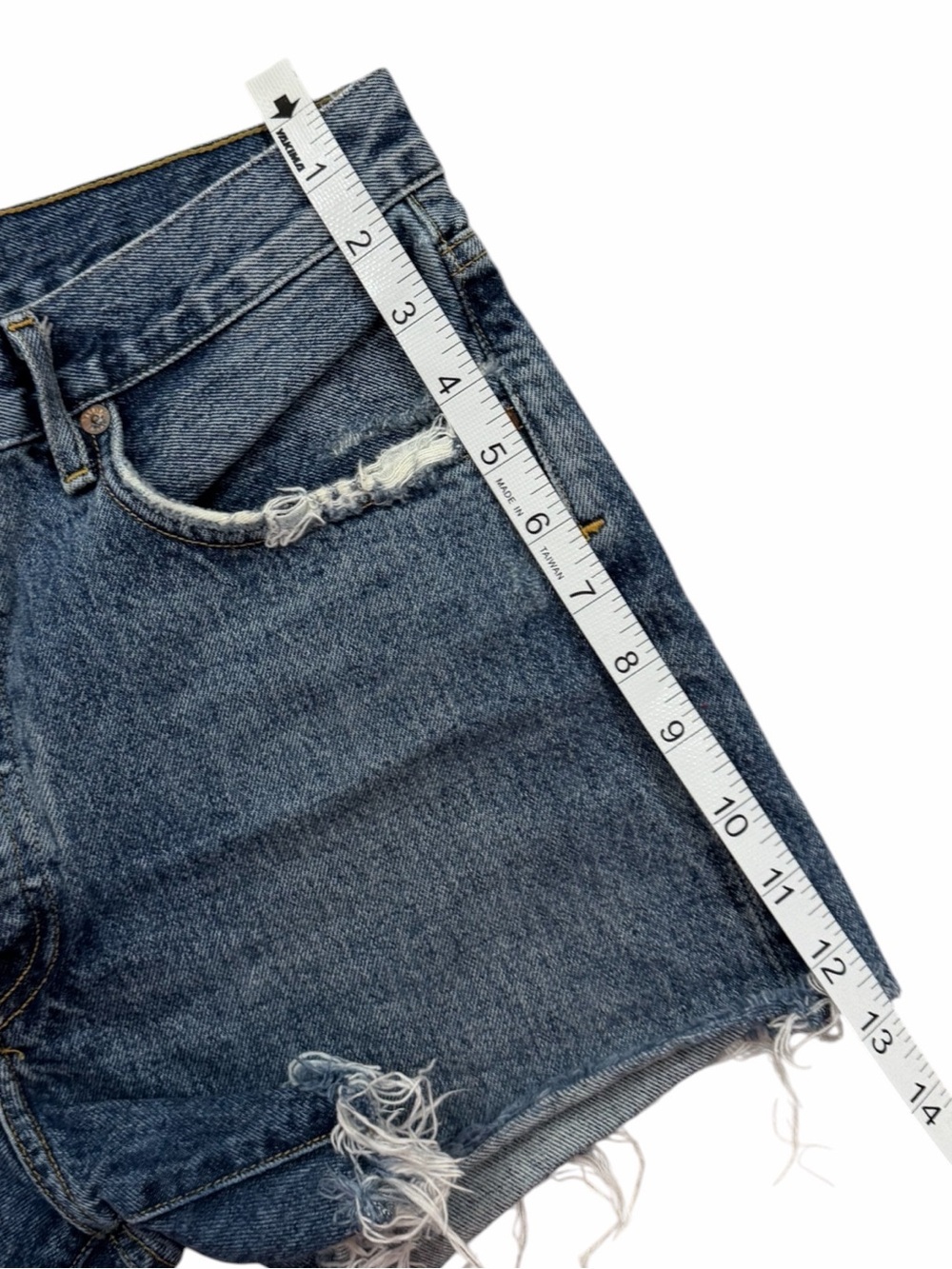 Agolde Classic Blue High-Rise Raw Hem Denim Shorts - Picture 9 of 9